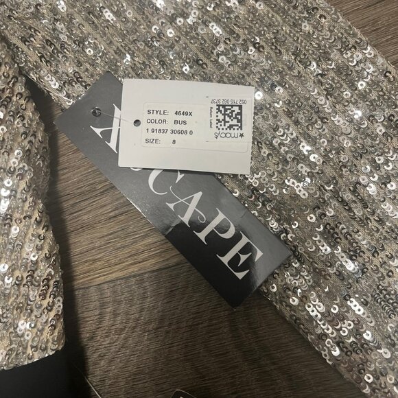 NEW Xscape Sequined Chiffon Long Sleeve Gown Dress Black Nude Silver Size 8 NWT - Picture 8 of 9